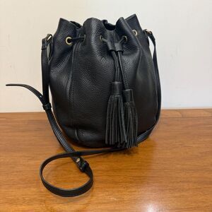 J Crew Black Leather Drawstring Bucket Bag